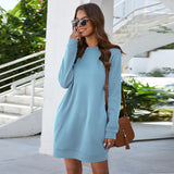 Leosoxs Autumn Winter O Neck Long Sleeve Women's Sweatshirt Dress 2020 New Fashion Solid Loose Pocket Ladies Mini Dress Vestidos