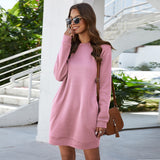 Leosoxs Autumn Winter O Neck Long Sleeve Women's Sweatshirt Dress 2020 New Fashion Solid Loose Pocket Ladies Mini Dress Vestidos