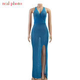 Cryptographic Crochet Beach Maxi Dress for Women See Through Sexy Plunge Backless Bandage Sleeveless Lacing Split Long Dresses
