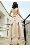 KAUNISSINA Champagne Cocktail Dresses Party Dress Midi Elegant Stand Collar Bowknot Sleevesless A-Line Prom Dress Vestido
