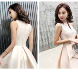 KAUNISSINA Champagne Cocktail Dresses Party Dress Midi Elegant Stand Collar Bowknot Sleevesless A-Line Prom Dress Vestido