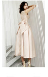KAUNISSINA Champagne Cocktail Dresses Party Dress Midi Elegant Stand Collar Bowknot Sleevesless A-Line Prom Dress Vestido