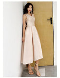 KAUNISSINA Champagne Cocktail Dresses Party Dress Midi Elegant Stand Collar Bowknot Sleevesless A-Line Prom Dress Vestido