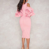 Cocktail Dresses Women Sexy Ruffles Party Yellow Hollow Out Robe Femme Solid Color Back Split Vestidos Cocktail Dress Summer
