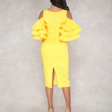 Cocktail Dresses Women Sexy Ruffles Party Yellow Hollow Out Robe Femme Solid Color Back Split Vestidos Cocktail Dress Summer