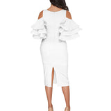Cocktail Dresses Women Sexy Ruffles Party Yellow Hollow Out Robe Femme Solid Color Back Split Vestidos Cocktail Dress Summer