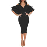 Cocktail Dresses Women Sexy Ruffles Party Yellow Hollow Out Robe Femme Solid Color Back Split Vestidos Cocktail Dress Summer