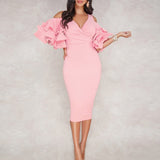 Cocktail Dresses Women Sexy Ruffles Party Yellow Hollow Out Robe Femme Solid Color Back Split Vestidos Cocktail Dress Summer