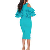 Cocktail Dresses Women Sexy Ruffles Party Yellow Hollow Out Robe Femme Solid Color Back Split Vestidos Cocktail Dress Summer