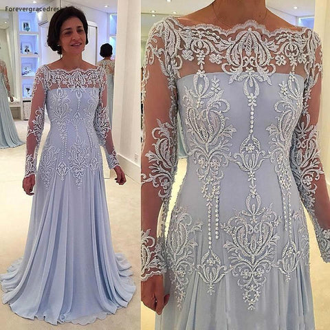 2020 Mother of the Bride Dresses Off Shoulder Sheer Long Sleeves Formal Godmother Evening Wedding Party Guests Gown Plus Size