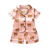 Kids Pajamas Set Silk Satin Pajamas Boys Girls Bear Print Pyjamas Shor