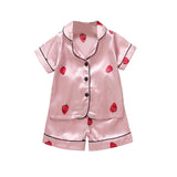 Kids Pajamas Set Silk Satin Pajamas Boys Girls Bear Print Pyjamas Shor