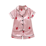 Kids Pajamas Set Silk Satin Pajamas Boys Girls Bear Print Pyjamas Shor
