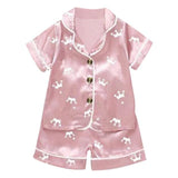 Kids Pajamas Set Silk Satin Pajamas Boys Girls Bear Print Pyjamas Shor