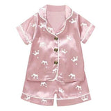 Kids Pajamas Set Silk Satin Pajamas Boys Girls Bear Print Pyjamas Shor
