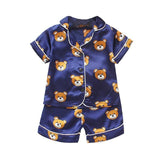 Kids Pajamas Set Silk Satin Pajamas Boys Girls Bear Print Pyjamas Shor