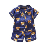 Kids Pajamas Set Silk Satin Pajamas Boys Girls Bear Print Pyjamas Shor