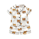 Kids Pajamas Set Silk Satin Pajamas Boys Girls Bear Print Pyjamas Shor