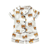 Kids Pajamas Set Silk Satin Pajamas Boys Girls Bear Print Pyjamas Shor