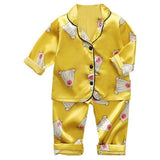Kids Pajamas Set Silk Satin Pajamas Boys Girls Bear Print Pyjamas Shor