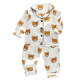 Kids Pajamas Set Silk Satin Pajamas Boys Girls Bear Print Pyjamas Shor