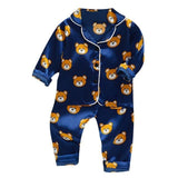 Kids Pajamas Set Silk Satin Pajamas Boys Girls Bear Print Pyjamas Shor