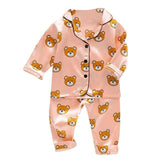 Kids Pajamas Set Silk Satin Pajamas Boys Girls Bear Print Pyjamas Shor