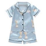 Kids Pajamas Set Silk Satin Pajamas Boys Girls Bear Print Pyjamas Shor