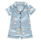 Kids Pajamas Set Silk Satin Pajamas Boys Girls Bear Print Pyjamas Shor
