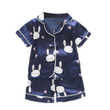 Kids Pajamas Set Silk Satin Pajamas Boys Girls Bear Print Pyjamas Shor