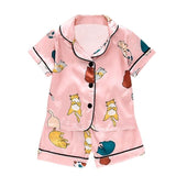 Kids Pajamas Set Silk Satin Pajamas Boys Girls Bear Print Pyjamas Shor
