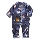 Kids Pajamas Set Silk Satin Pajamas Boys Girls Bear Print Pyjamas Shor