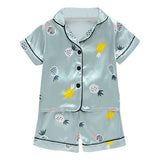 Kids Pajamas Set Silk Satin Pajamas Boys Girls Bear Print Pyjamas Shor