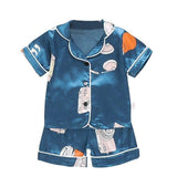 Kids Pajamas Set Silk Satin Pajamas Boys Girls Bear Print Pyjamas Shor