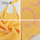 FSDA 2021 Knitted Bodycon Dress Women Y2K Halter Neck Summer Yellow Sleeveless Midi Backless Party Sexy Dresses Beach