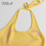 FSDA 2021 Knitted Bodycon Dress Women Y2K Halter Neck Summer Yellow Sleeveless Midi Backless Party Sexy Dresses Beach