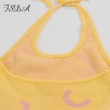 FSDA 2021 Knitted Bodycon Dress Women Y2K Halter Neck Summer Yellow Sleeveless Midi Backless Party Sexy Dresses Beach