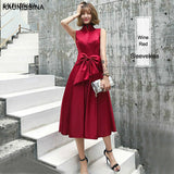 KAUNISSINA Champagne Cocktail Dresses Party Dress Midi Elegant Stand Collar Bowknot Sleevesless A-Line Prom Dress Vestido