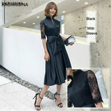 KAUNISSINA Champagne Cocktail Dresses Party Dress Midi Elegant Stand Collar Bowknot Sleevesless A-Line Prom Dress Vestido