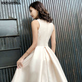 KAUNISSINA Champagne Cocktail Dresses Party Dress Midi Elegant Stand Collar Bowknot Sleevesless A-Line Prom Dress Vestido