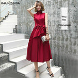 KAUNISSINA Champagne Cocktail Dresses Party Dress Midi Elegant Stand Collar Bowknot Sleevesless A-Line Prom Dress Vestido
