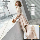 KAUNISSINA Champagne Cocktail Dresses Party Dress Midi Elegant Stand Collar Bowknot Sleevesless A-Line Prom Dress Vestido