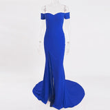 Sexy Black Red Off Shoulder Bridesmaid Dress Tight Packet Hips Slash Neck High Split Wedding Dress Backless Zipper Stretch Dress