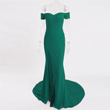 Sexy Black Red Off Shoulder Bridesmaid Dress Tight Packet Hips Slash Neck High Split Wedding Dress Backless Zipper Stretch Dress