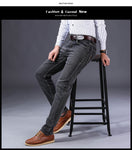 2020 New Classic Style Men's Grey Jeans Business Fashion Soft Stretch Denim Trousers Male Brand Fit Pants Black Blue