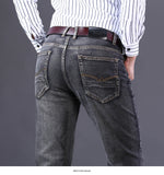 2020 New Classic Style Men's Grey Jeans Business Fashion Soft Stretch Denim Trousers Male Brand Fit Pants Black Blue