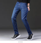 2020 New Classic Style Men's Grey Jeans Business Fashion Soft Stretch Denim Trousers Male Brand Fit Pants Black Blue