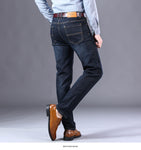 2020 New Classic Style Men's Grey Jeans Business Fashion Soft Stretch Denim Trousers Male Brand Fit Pants Black Blue