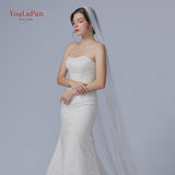 YouLaPan V05 Luxury Bridal Tulle Bridal Veil Pearl Wedding Veil with Hair Comb 1 Tier Short Wedding Veil Cathedral Wedding Veil