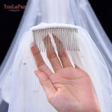 YouLaPan V05 Luxury Bridal Tulle Bridal Veil Pearl Wedding Veil with Hair Comb 1 Tier Short Wedding Veil Cathedral Wedding Veil